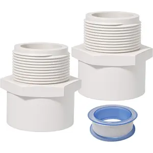1.5 Inch Male Thread PVC Fittings White 2-Way PVC Pipe Coupling Adapter Connectors Coupling for 1-1/2 Inch Schedule 40 Pipe(2 Pack)