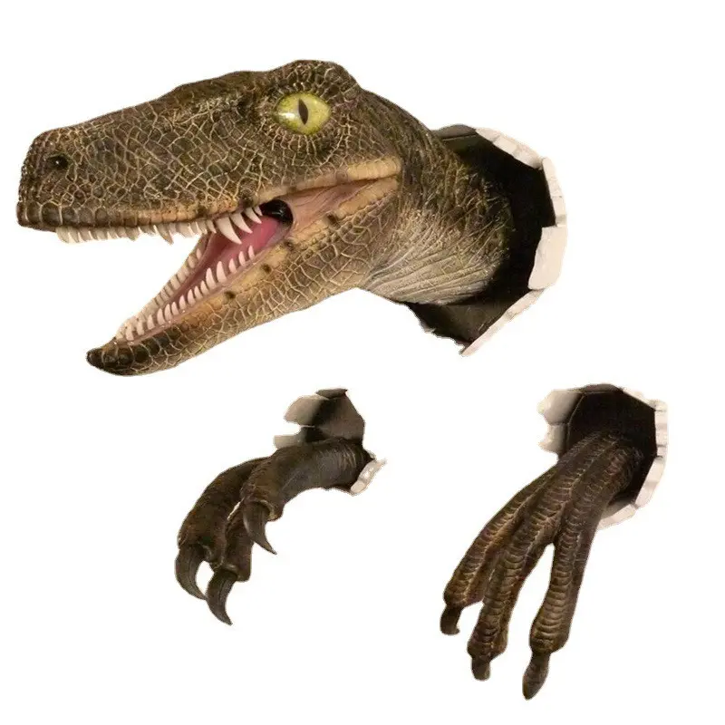 Dinosaur Wall Decoration Set, Realistic Velociraptor Head Sculpture, Jurassic Theme Kids Study Room Decor, Three-Dimensional Art, Resin Hanging Ornament, Wall Hanging Ornament