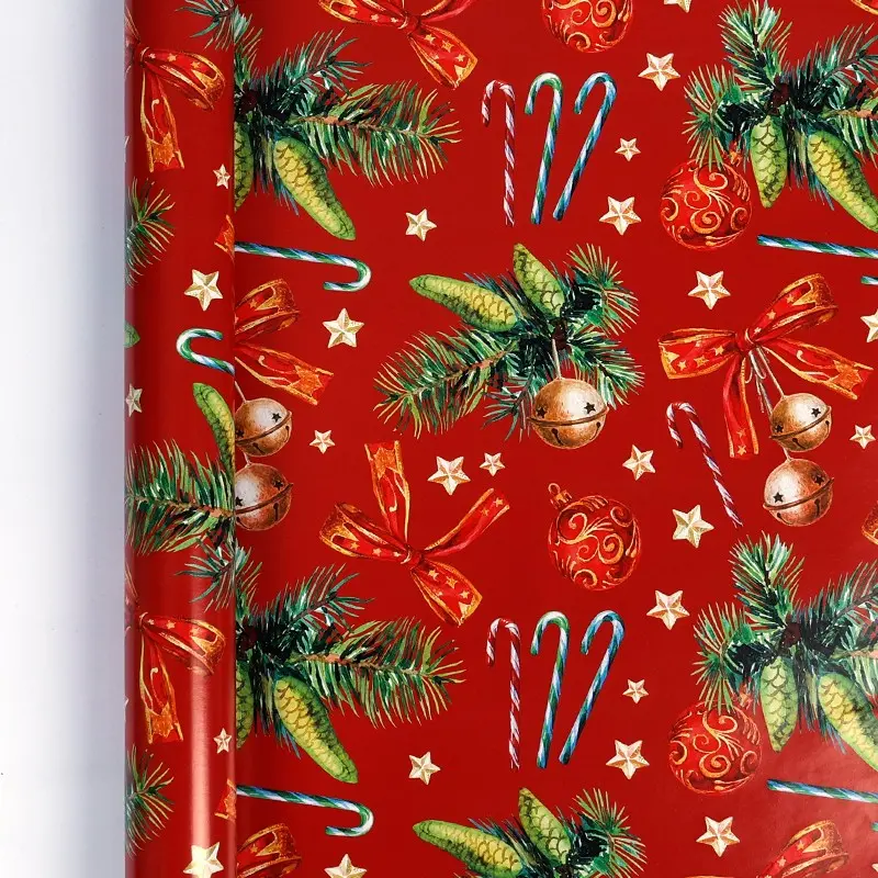 Heavy Duty Thick Christmas Wrapping Paper Roll (16.9x118.1in), No-tear Classic Red Pinecone and Candy Cane Pattern DIY Gift Wrap, Nesting Party Holiday Festival Presents Packing, Xmas Tree Underneath Box Decor Craft Materials