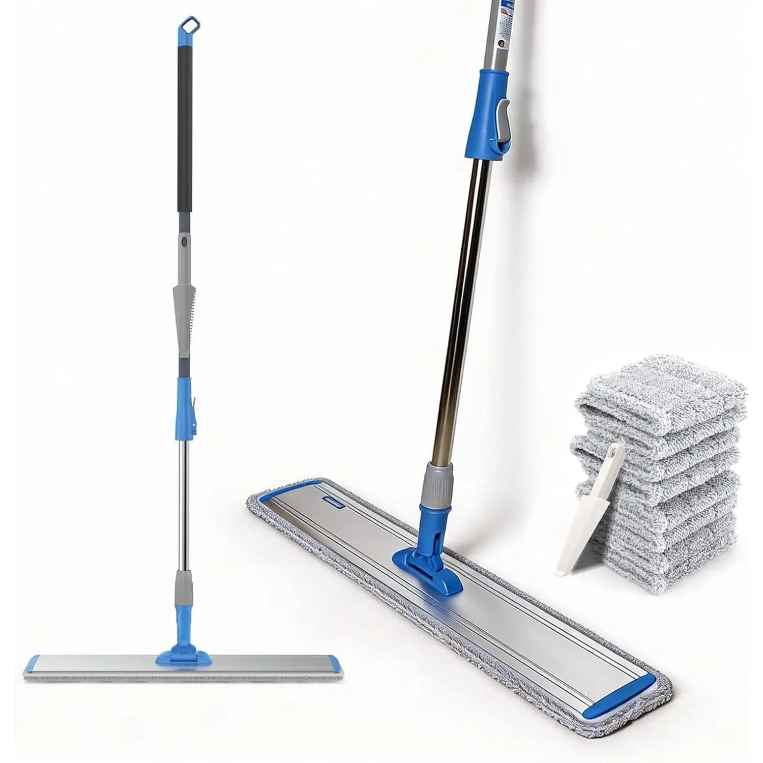 24 Inch Microfiber Wet & Dry Heavy Duty Commercial Flat Floor Mop, Large Floor Cleaning Mop with Adjustable Handle & 4 Washable Mop Cloths