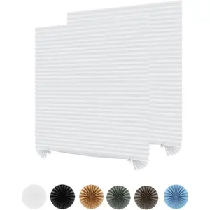 2Pcs Cordless Temporary Blackout Window Blinds, Self Adhesive No Drill Pleated Non-Woven Paper Blinds, Easy to Cut and Install Window Shades for Home Office Windows Doors
