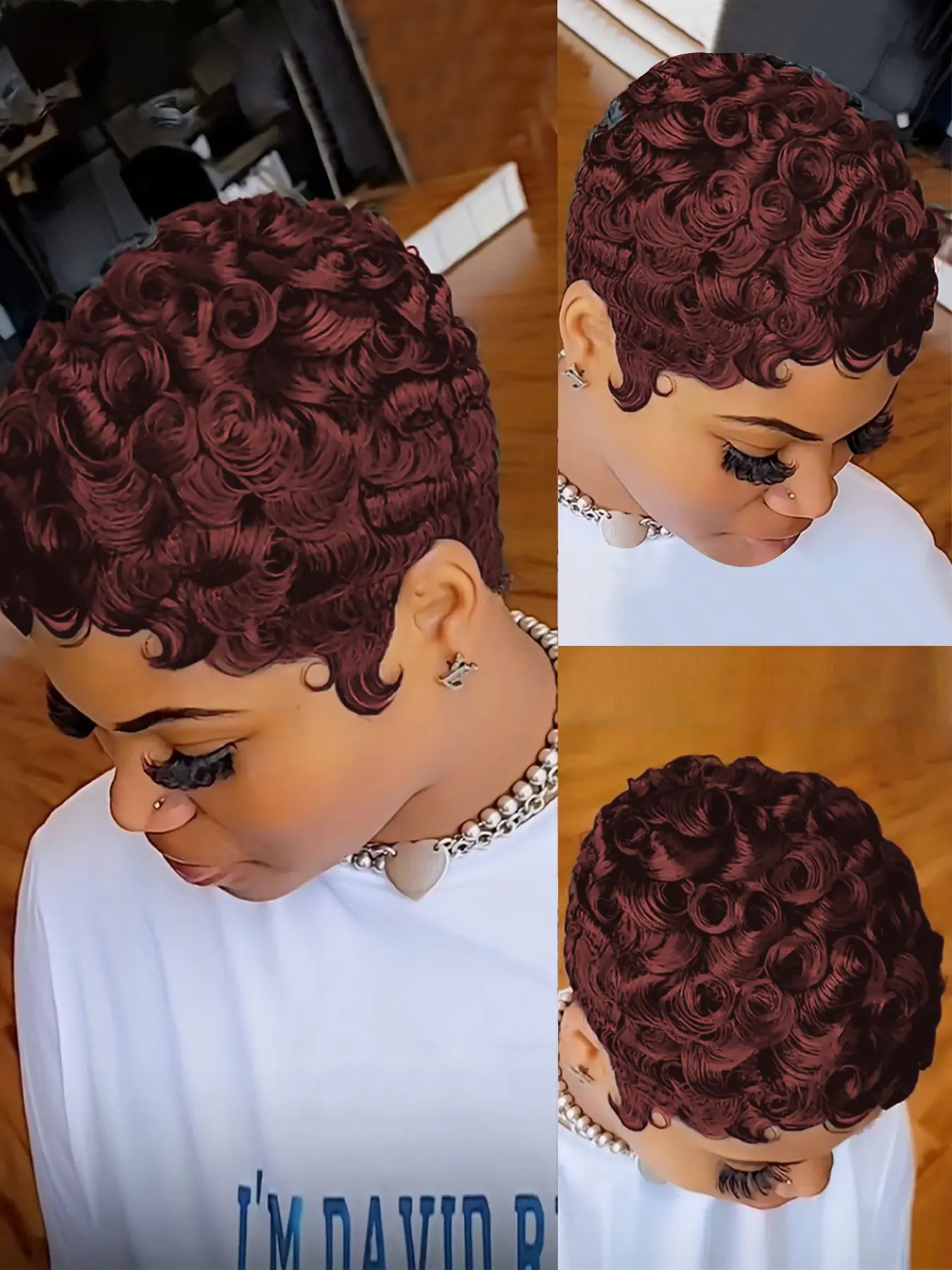 Curly Wave Human Hair Wig for Women Curly Textured Wigs Pixie Cut Full Machine Made Wig 150% Density 6 Inch Wig Ideal for Daily Use and Special Occasions like Christmas and New Year Party