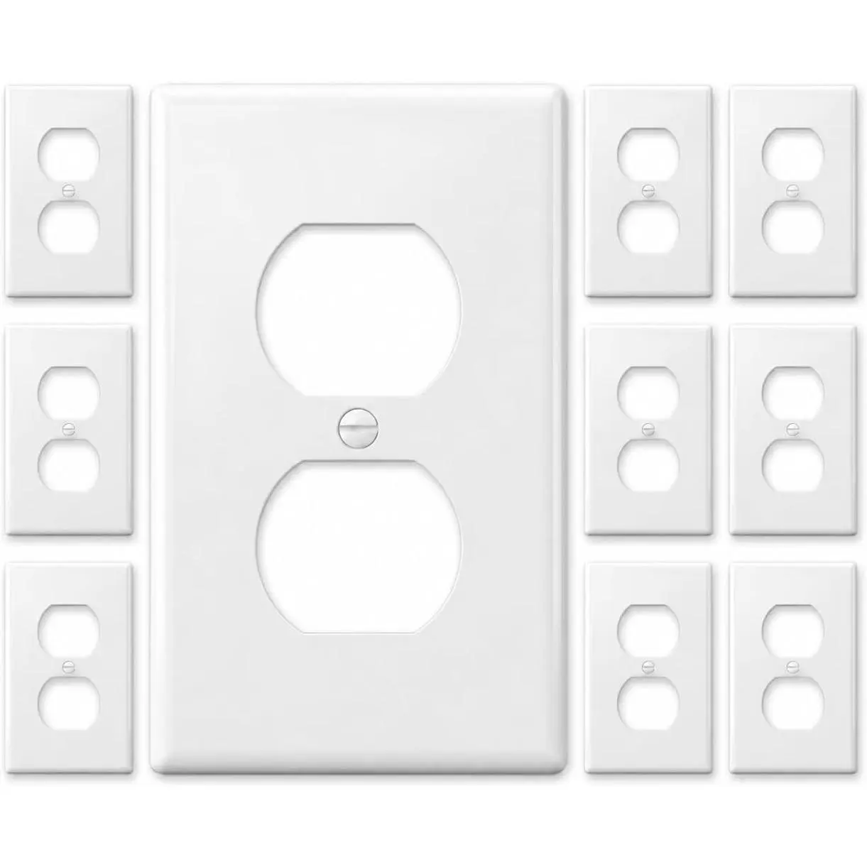 10 Pack 1-Gang Duplex Outlet Wall Plates, Standard Size 4.50" x 2.76", Unbreakable Thermoplastic Electrical Outlet Covers, White Wall Plate Covers with Screws