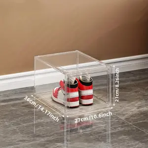 Large Clear Acrylic Shoe Box with Magnetic Closure and Front Side Opening - Multifunctional Storage and Finishing Box for Designer Bags, Handbags, Accessories - Home/Office Durable Rectangular Plastic Box with Smooth Surface