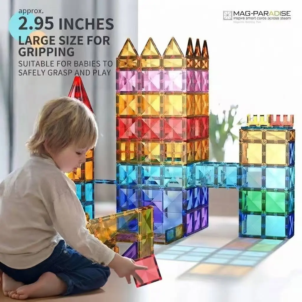 Oversized Magnetic Tiles for Toddlers, Safe 2.95-Inch Blocks for 3+ Babies, Immersive Creative Castle Building Game, Perfect for Developing Motor Skills and Creativity, Durable Educational Toy, Stem Building Block, Ultimate Birthday Present, 2026 Trending