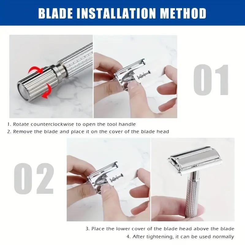 Double-sided Manual Razor with Blades,  Durable Men's Safety Shaving Tool, High-end Rotary Razor for Beard and Beard Trimming