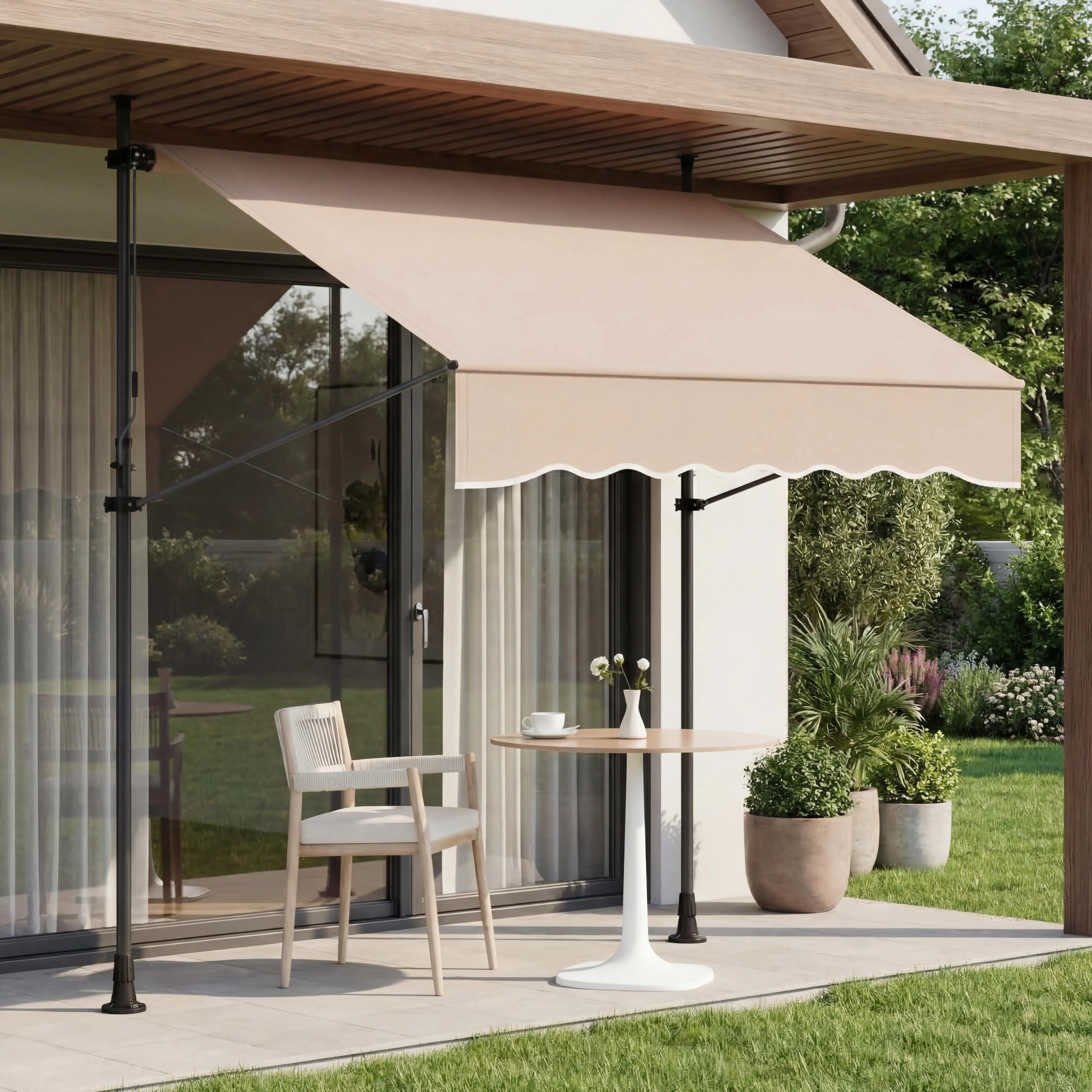Retractable Awning Sunshade Shelter, Adjustable Height&Angle Awnings for House Retractable, Manual Retractable Awning for Deck Balcony