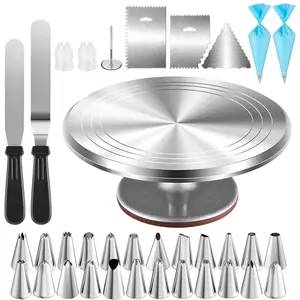 Cake Decorating Kit 35 Pieces - 24 Piping Tips Set with 12 Inch Turntable, Reusable Pastry Bag, Icing Spatula, Scraper, Couplers - Baking Tools for Beginners, Professional Cake Decorating Supplies