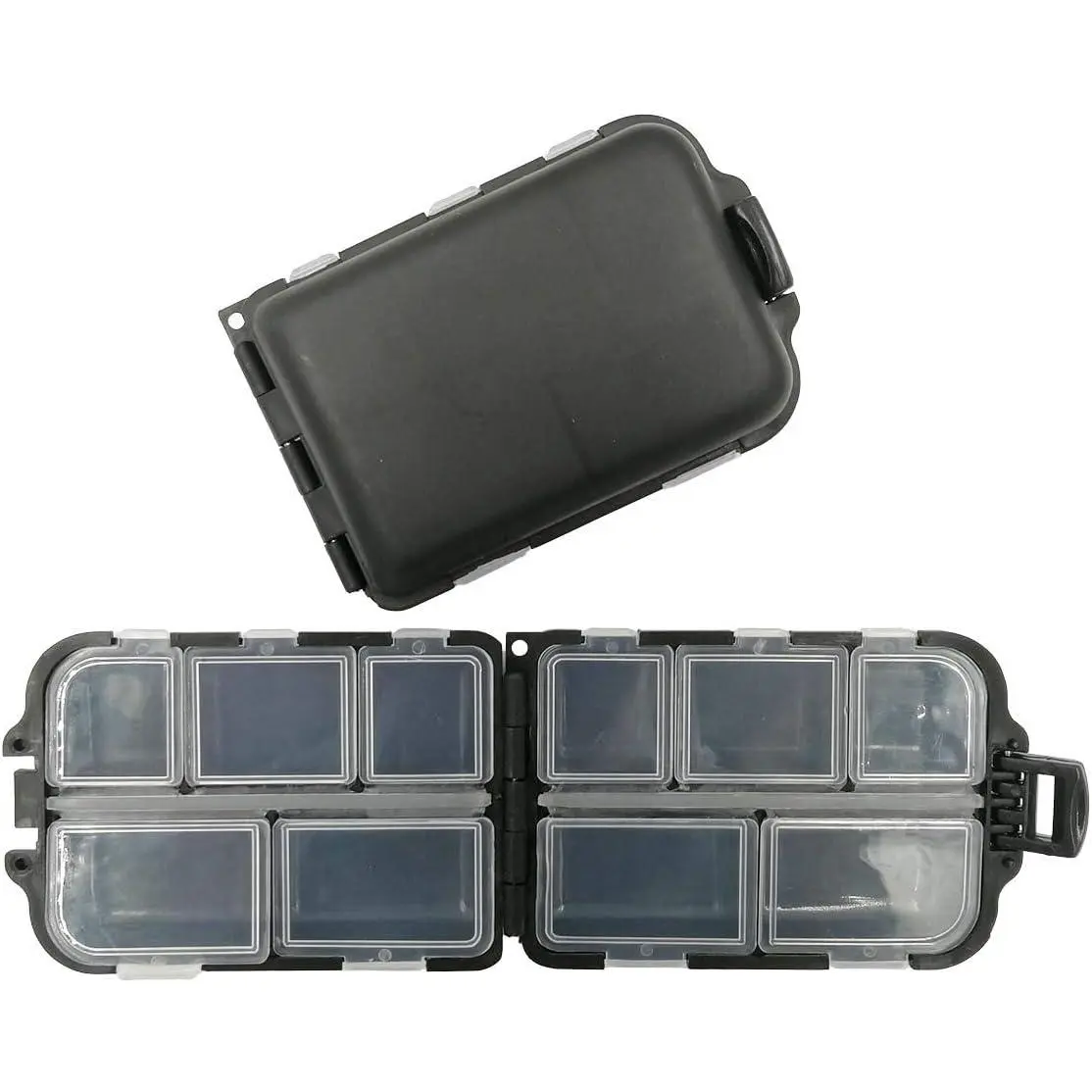 2x Small Hard Fishing Tackle Box Portable Case Hooks Lure Baits Storage Box Containers For Storing Swivels Jigs Hooks Sinker,10 Compartments (Black)