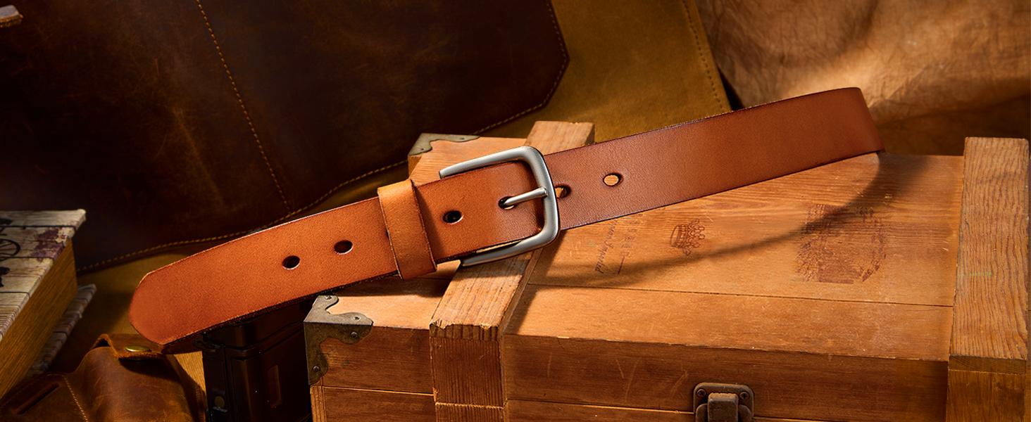 Men's Genuine Leather Casual Every Day Jeans Belts, Handmade Men Leather Belt with Gift Box
