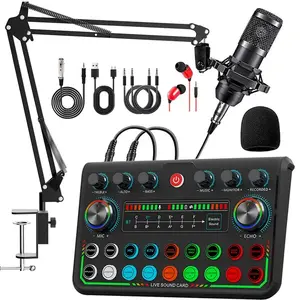 Professional Podcast Equipment Set, Bluetooth-compatible Live Sound Card Mixer, Bm-800 Condenser Microphone Kit, for PC/laptop/mobile, Music, Singing, Streaming, Dj