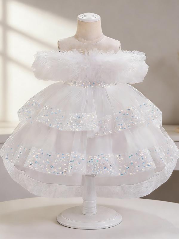 Toddler Girl's Glitter Sequin Decor Ruffle Trim Dress, Cute Fashion Casual Round Neck A Line Dress for Party Holiday, Kids Clothing for All Seasons