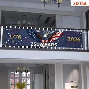 American Flag Bald Eagle Banner, 250th Anniversary Independence Day Decor, Outdoor Hanging, Polyester Print, 240cmx45cm, Patriotic Festival Style