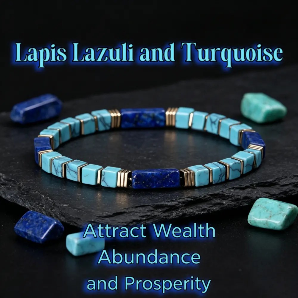 Natural Veined Turquoise Mixed Lapis Lazuli Square Tube Bracelet with Metal Spacers, Vintage Stackable Natural Stone Jewelry Gift for Men And Women