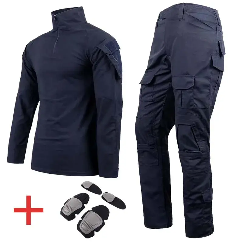 Men's Tactical Camo Uniform Set: Durable Combat Shirt, Cargo Pants & 4 Pads for Airsoft, Hunting & Outdoor Adventures