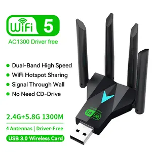 Dual Band 1300Mbps WiFi USB Adapter 2.4G/5Ghz Wi-Fi Dongle USB3.0 802.11AC 4-Antenna Wireless Receiver For PC/Laptop Driver Free  usb wifi adapter