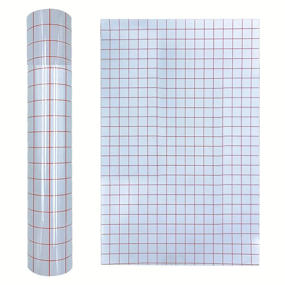 Transparent Vinyl Transfer Tape Roll with Alignment Grid, Ideal for Silhouette Cameo, Waterproof Protective Tape, 12x59 Inches