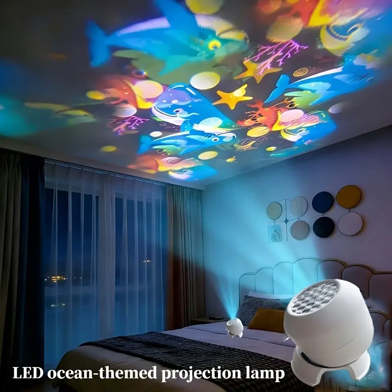 Dynamic Rotating LED Night Light, 360° Rotating Projector Light, Ocean Wave Projector, USB Powered Night Light Projector with Ocean Dynamic Pattern, Suitable for Living Room, Bedroom, Game Room and Birthday Party, Home Decoration (White)