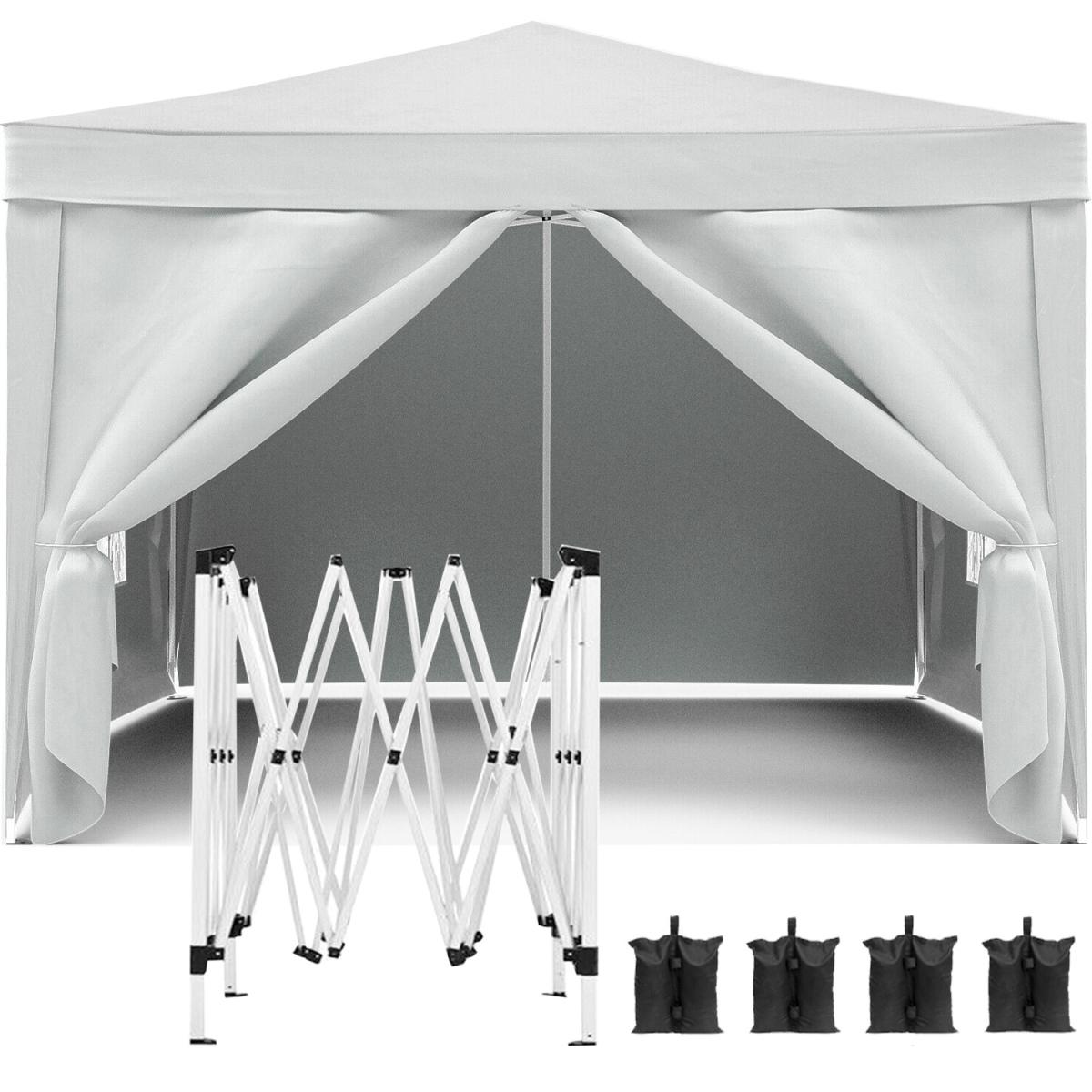 10'x10' Folding Canopy with 4 Removable Sidewalls Outdoor Event Shelter UPF 50+ Gazebo Portable Tents for Parties Beach Camping Wedding EZ Pop Up Canopy Weight Bag + Carry Bag