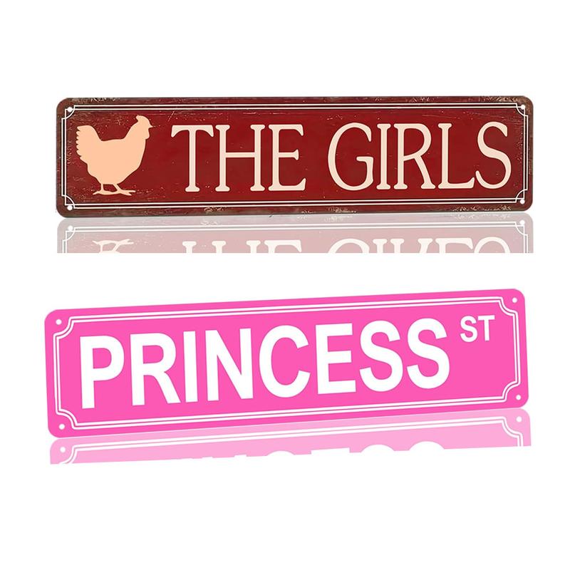 2pcs Pink Room Decor Princess Street Sign Y2k Style Metal Tin Sign for Bedroom 16x4 Inches Princess St Decorations