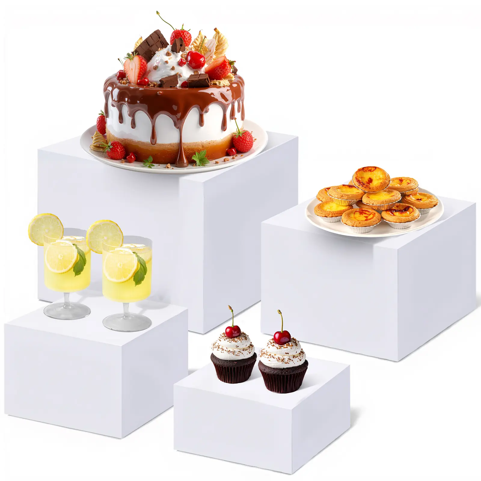 4Pcs Acrylic Buffet Risers, Food Risers for Buffet Table, Display Stand Shelf for Catering Dessert Collectibles Jewelry Figures Show, Acrylic Cube Display Nesting with Hollow Bottoms 7"8"9"10"