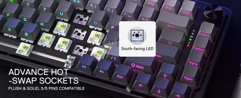 Redragon K673 GB 75% Wireless Gasket RGB Gaming Keyboard, 3-Modes 81 Keys PBT Compact Mechanical Keyboard w/Hot-Swap Socket, Dedicated Knob Control & 5-Layer Noise Dampening, Custom Linear Switch