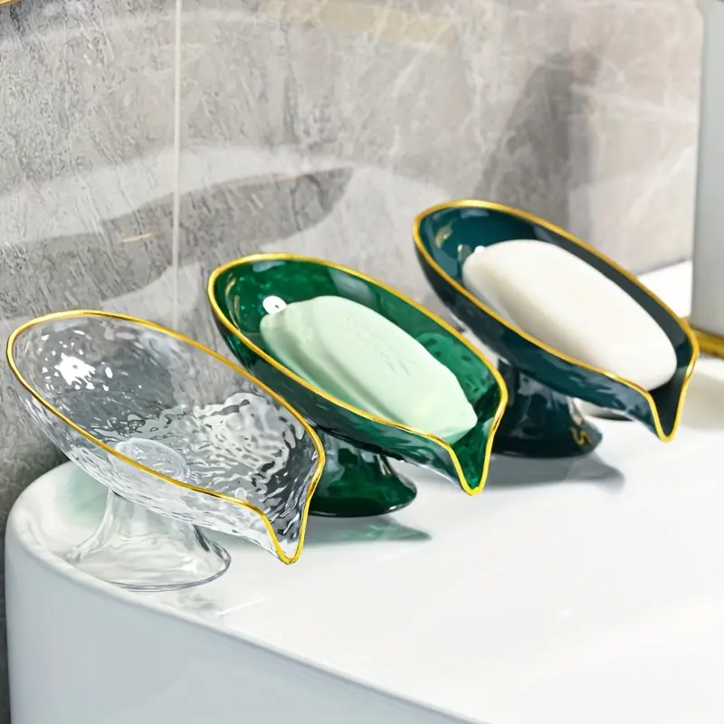 [1pc Oval Soap Dish] 1pc Oval Soap Dish - Durable Plastic, Green & White Modern Design with Drainage Holes for Soap, Toothbrushes & Toiletries Storage, Bathroom Organizer, Countertop or Sink Accessory, Soap And Toothbrush Holder, Decorative Drainage Featu