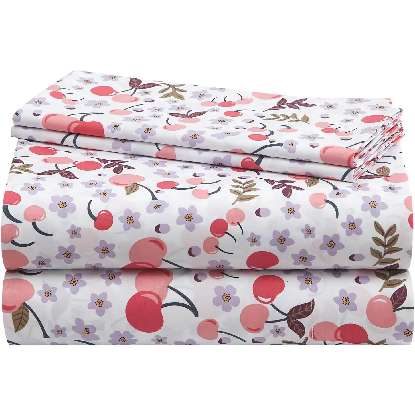 Urban Lifestyle 4 Piece Sheet Set, Including Top Sheet, Fitted Sheet and 2 Pillow Cases, Cherry Print, Full