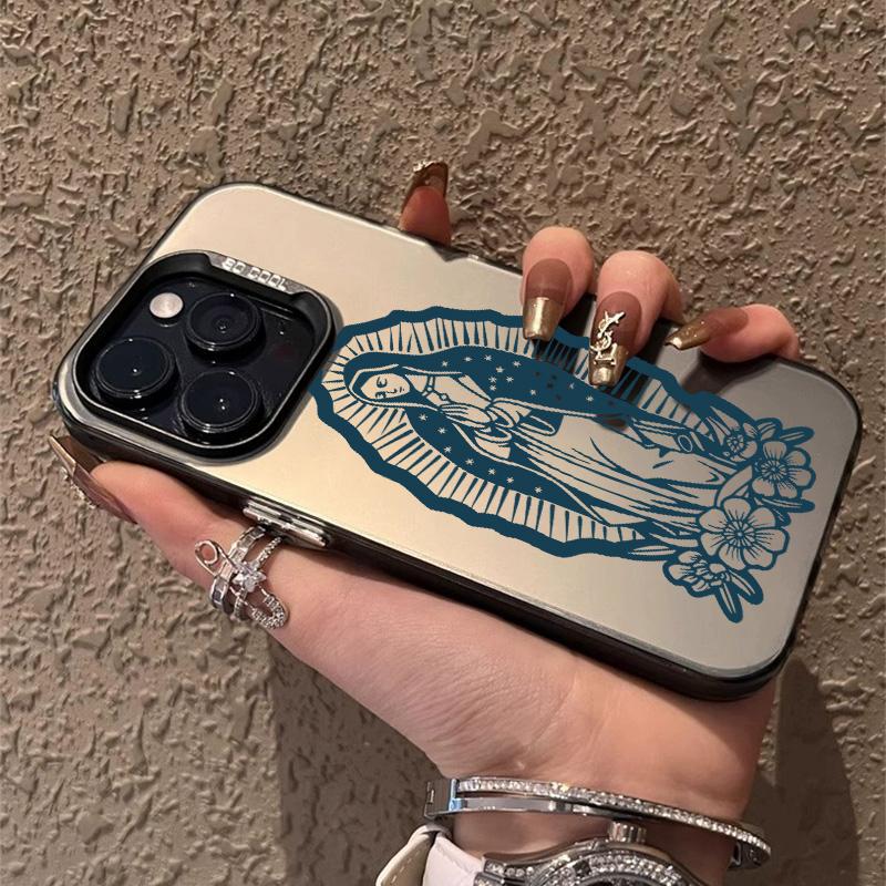 Flower Virgin Mary Pattern Phone Case for iPhone 16 15 14 Pro Max 13 12 11 XR XS Plus Shockproof Non Slip Military-Grade Protection slim Cover