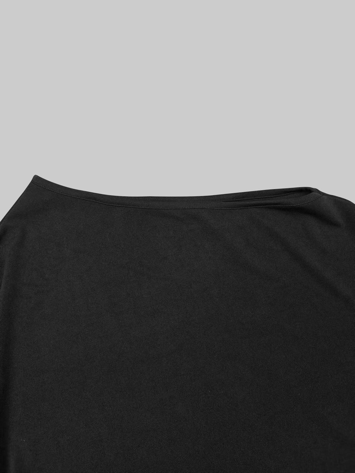 Women's Solid Color Batwing Sleeve Asymmetrical Hem Basic Tee, Casual Long Sleeve Shoulder Pad Top for Fall & Winter, Women's Clothing for Daily Wear