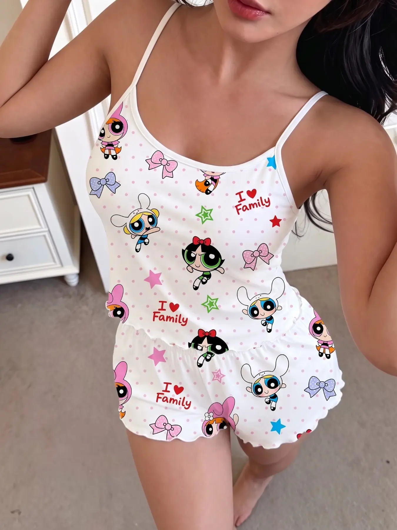 Summer Women's Pajama Set, Casual Sleeveless Printed Sleepwear, Comfortable Above-The-Knee Design, Random Print Home, 2-Piece Set