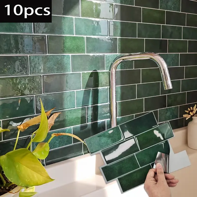10pcs Peel and Stick Backsplash Tiles, Self-Adhesive Square Wall Tile Stickers for Kitchen, Bathroom, RV, Countertops, Furniture, Stairs