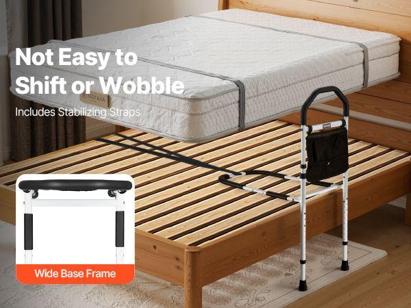Bed Rail for Elderly, Bedside Assist Rails with Supporting Leg and PU Handrail, Adjustable Height Carbon Steel Pipe Bedside Cane, Bed Bars for Seniors & Patients, Fits King, Queen, Full, Twin