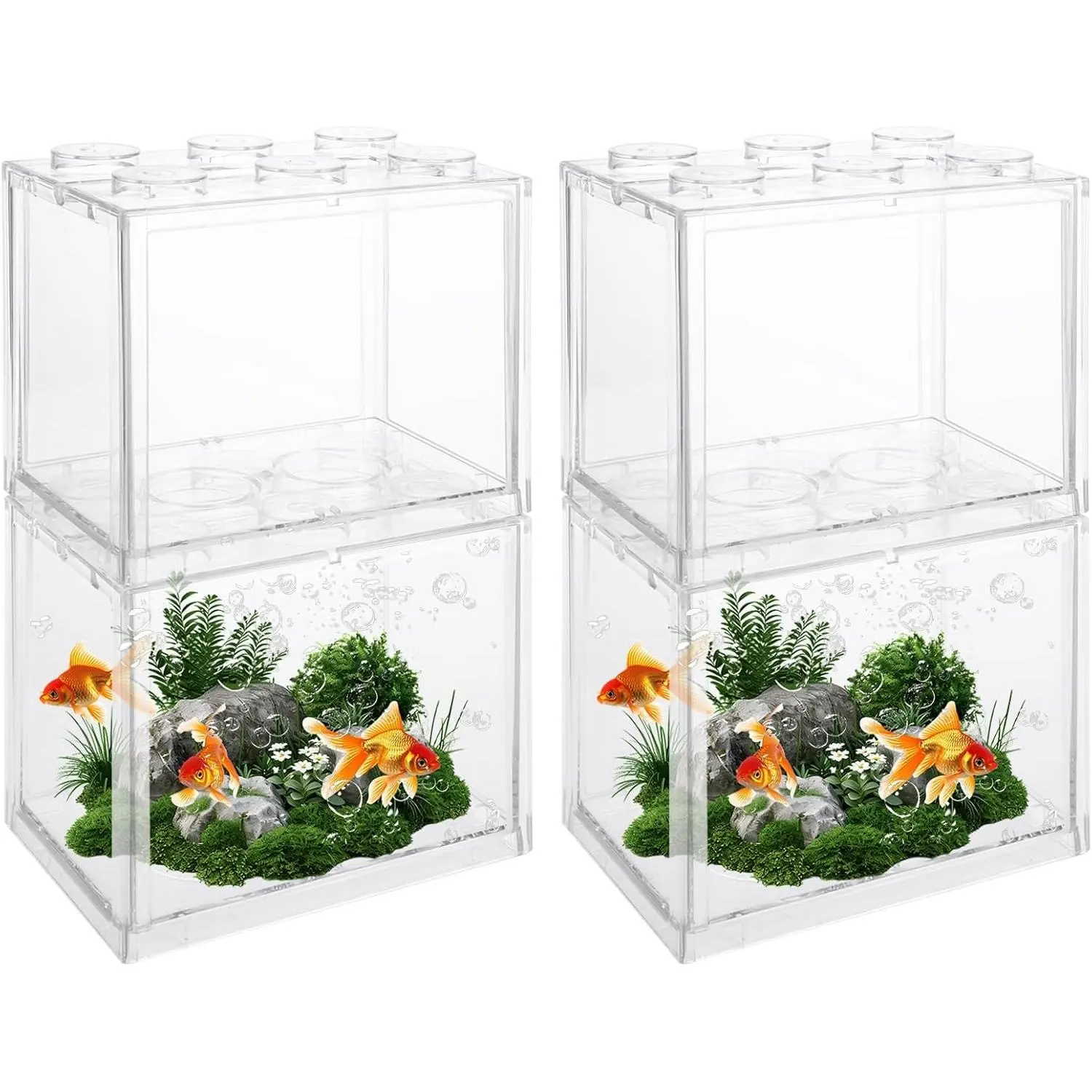 4 Pack Small Betta Fish Tank, 0.6 Gallon Mini Aquarium, Clear Stackable Acrylic Cube Fish Bowl for Betta Fish Sea Monkeys Shrimp Snails