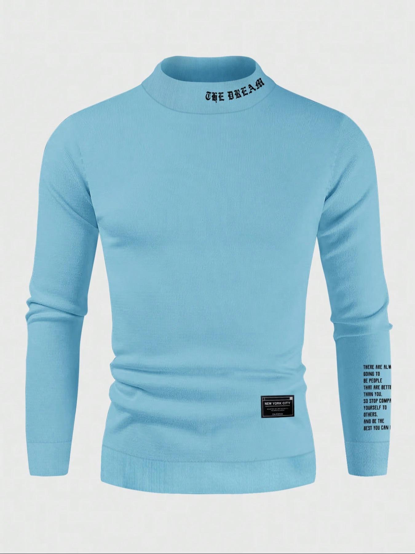 Men's fleece pullover high neck long sleeved sweatshirt,  round neck sweatshirt, basic casual Fitted long sleeved pullover sweatshirt, comfortable and warm round neck sweatshirt for autumn and winter, can be worn on the outside or on the inside