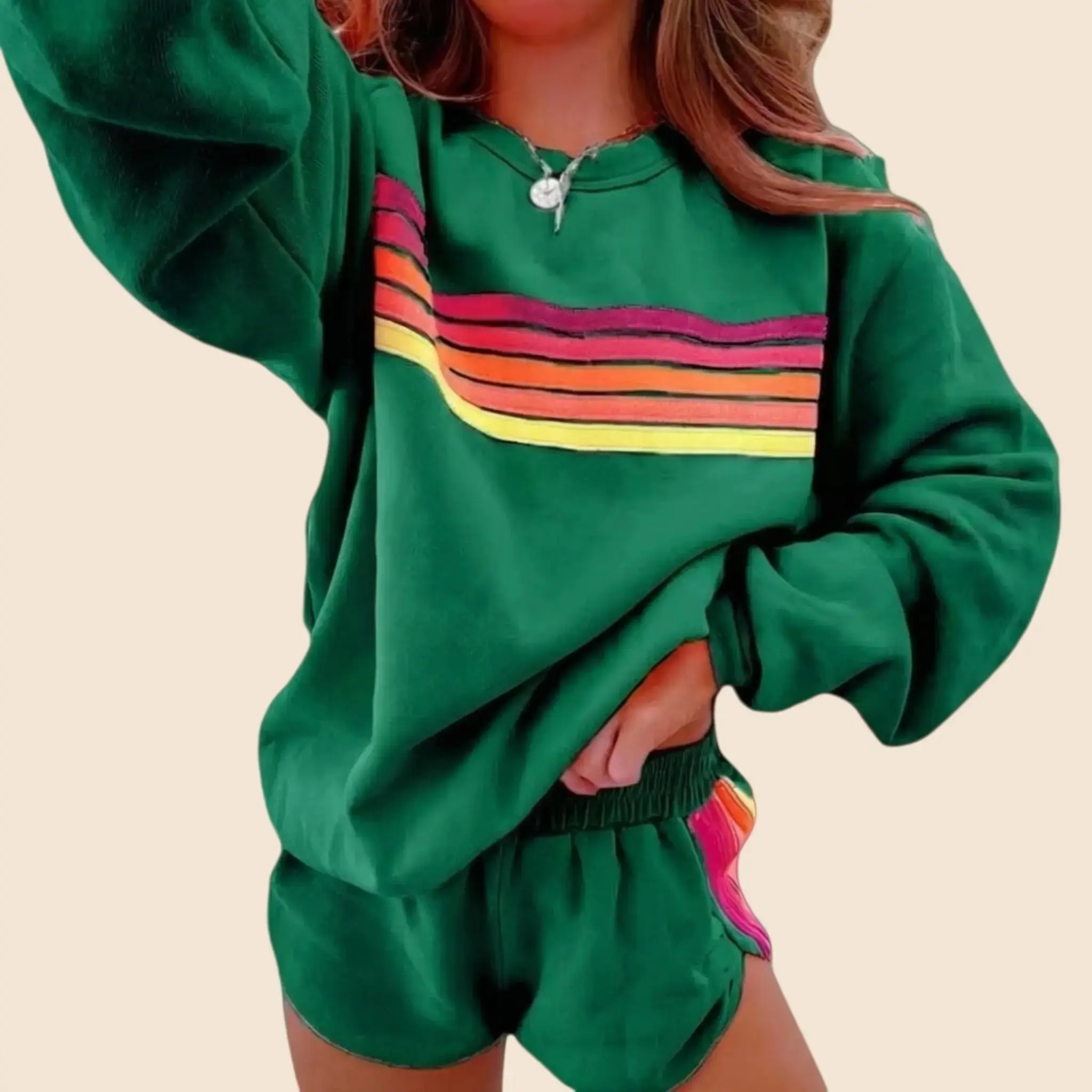 Rainbow Hoodie Tracksuit Set Cozy Oversized Fit Must-Have Rainbow Hoodie Set Perfect Gift Choice Lightweight