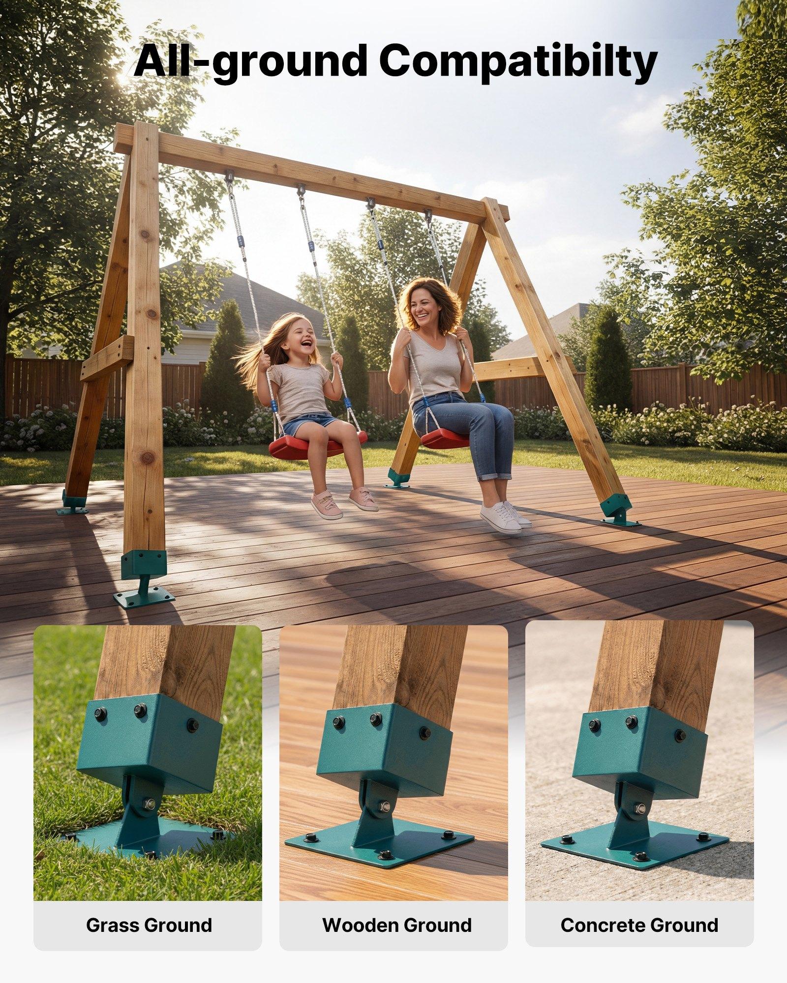VEVOR Swing Set Brackets, 4 Pack Heavy Duty Swing Set Leveling Hardware, Fits 4 x 4 in Post (Actual 3.6 x 3.6 in), 45°-60° Angle Range, Stainless Steel Anchor Level Kit on Uneven Grass Wooden Ground