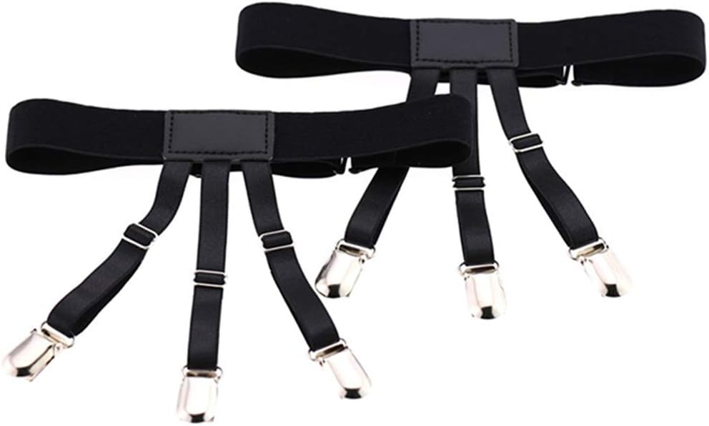 Men's Shirt Stays, Upgraded Adjustable Elastic Garter Belt, Military Shirt Holder with Non‑Slip Locking Clamps