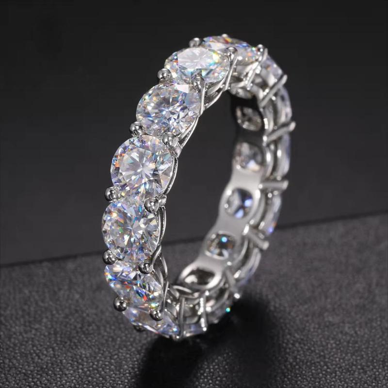 7.5-8carats 5mm D Color Moissanite Row Ring Sterling Silver Wedding Band Rings For Women Wedding Rings for Women, Eternity Band, Classic Style Men'S Women'S Fashion Stacking Band Ring Engagement, Christmas Thanksgiving Gifts For Couple