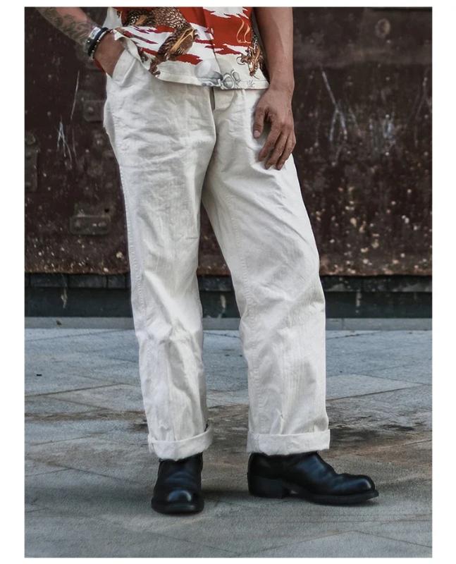 Kyn Apparel  Retro Naval Deck Trousers Vintage Inspired Herringbone Twill Work Pants