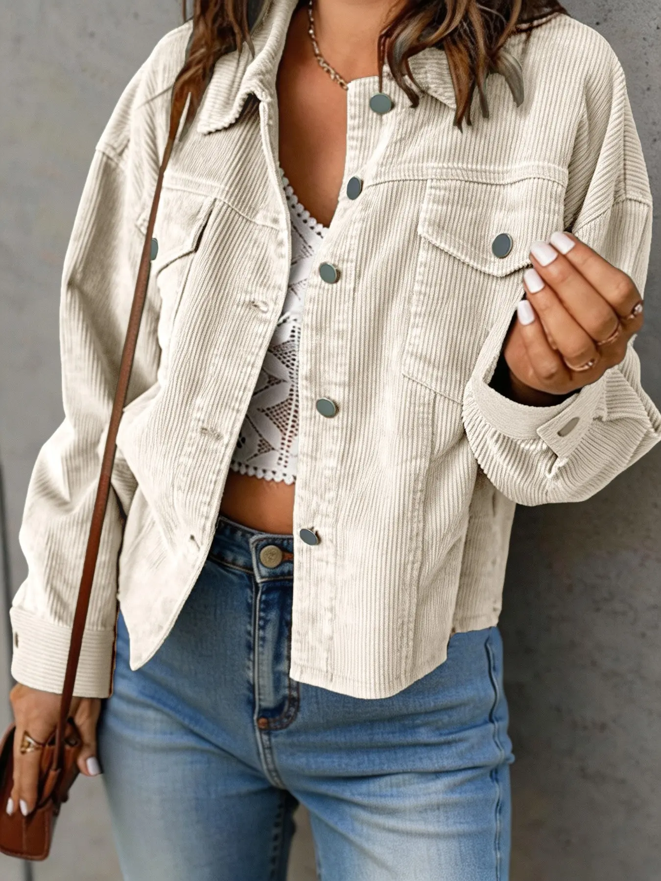 Women's Fall Winter Corduroy Short Sleeve Jacket, Coats, Stylish and Warm Outerwear for Daily Wear, Perfect for Autumn and Winter Seasons