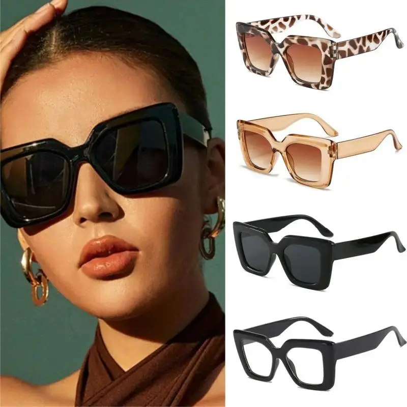 Female 4-Pcs Oversized Square Sunglasses - Semi-Rimless Minimalist UV Protection Shades, Durable Street Style Eyewear for Fashion Enthusiasts, Daily Use