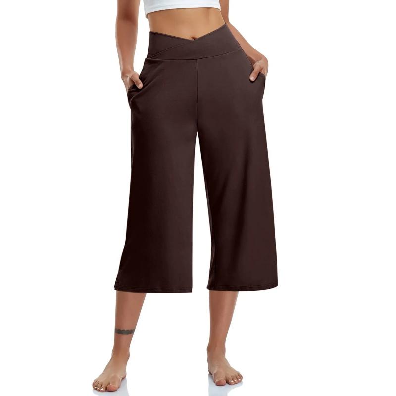 Women Elastic High Waist 3/4 Pant Casual Active Fit Wide Capris Leg Pants Trousers With Pockets Pants for Women Womens Pants Girl Fashion Blue Red Women Elastic High Waist 3/4 Pant Casual Active Fit Wide Capris Leg Pants Trousers With Pockets Pants for Women Womens Pants Girl Fashion Blue Red