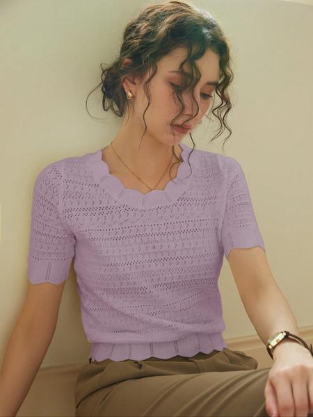 French Style Elegant Slim-Fit Casual Short Sleeve Pullover Knitted Top for Women, Fall & Winter Fashion, Random Pattern Design, Knitwear