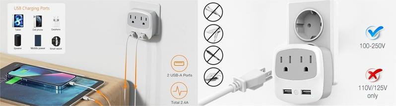 F-APT21  FEuropean Travel Plug Adapter Converter, International Power Plug Converter with 2 USB, Type C Outlet Adaptor Charger for US to Most of Europe EU Iceland Spain Italy France Germany
