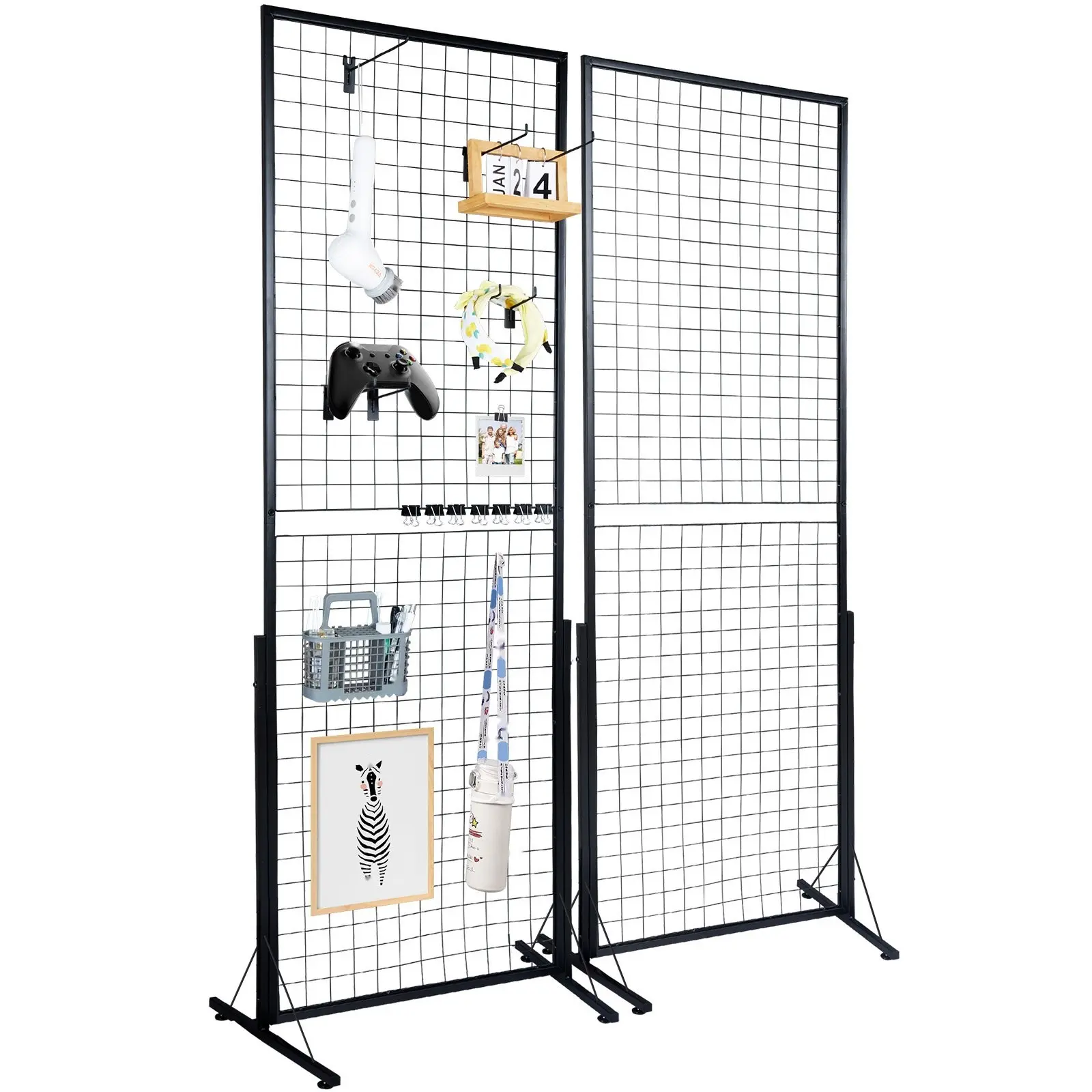 2' x 5.6' Grid Wall Panels Tower - 2 Pack Wire Gridwall Display Racks With T-Base Floorstanding, Double-Sided Gridwall Panels For Art Craft Shows And Retail Displays, Includes Extra Clips And Hooks