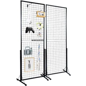 2' x 5.6' Grid Wall Panels Tower - 2 Pack Wire Gridwall Display Racks With T-Base Floorstanding, Double-Sided Gridwall Panels For Art Craft Shows And Retail Displays, Includes Extra Clips And Hooks