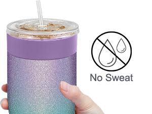 Universal Iced Coffee Sleeve -  Upgraded Double Wall Reusable Stainless Steel Holder Sleeves Insulator for Cold Drinks Fits Starbucks McDonalds Small Medium Large Cups (Glitter) Drinkware Tumbler Insulation Bottled Portable Classic Lid