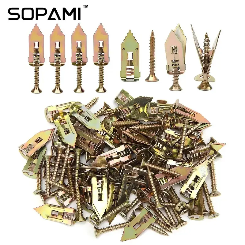 Self-Drilling Drywall Expansion Plug Anchors Kit (40PCS, 100PCS, 200PCS Options) – No Drill Needed, Strong Load-Bearing, Corrosion-Resistant, Easy to Hang for Home & Office, Includes Anchors, Screws, Adjustable Hooks & Bracket for Quick Install