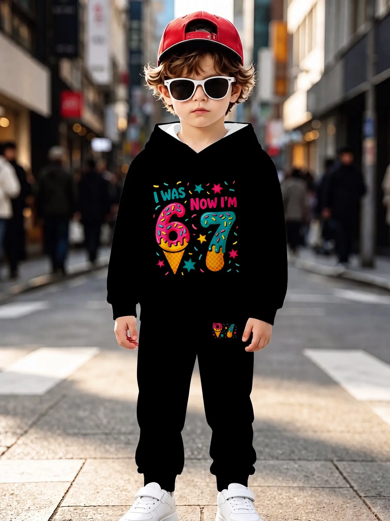 Colorful Candy Star Kids Hoodie Two-Piece Set, Long Sleeve Loose-Fit Sweatpants, Casual Fall & Winter for Children